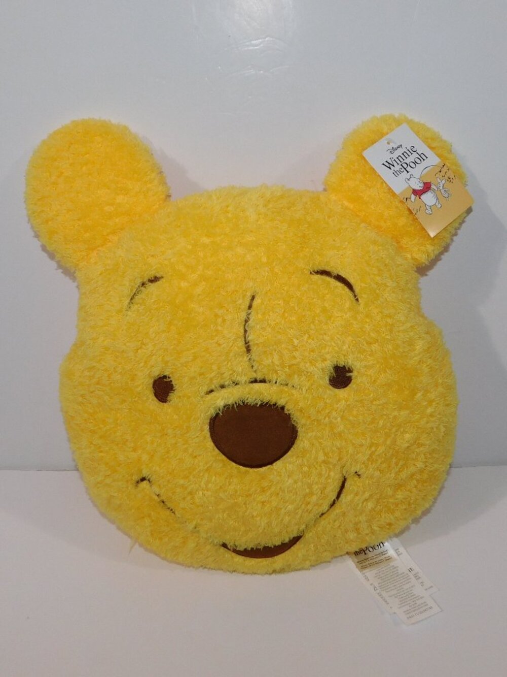 Disney Winnie the Pooh Head Plush Fuzzy Stuffed Throw Pillow NEW w Tag 18" x 13"